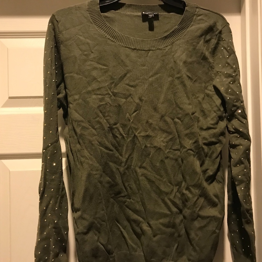 Brand Like New with Gold Embellishments On Winter Green Sweater